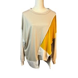 Bibi Asymmetrical Color Block Long Sleeve Shirt Neutrals Oversize Small